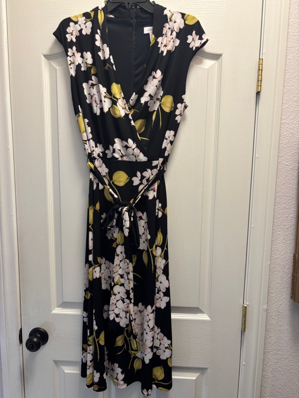 Black Floral Wrap Dress with Tie Waist